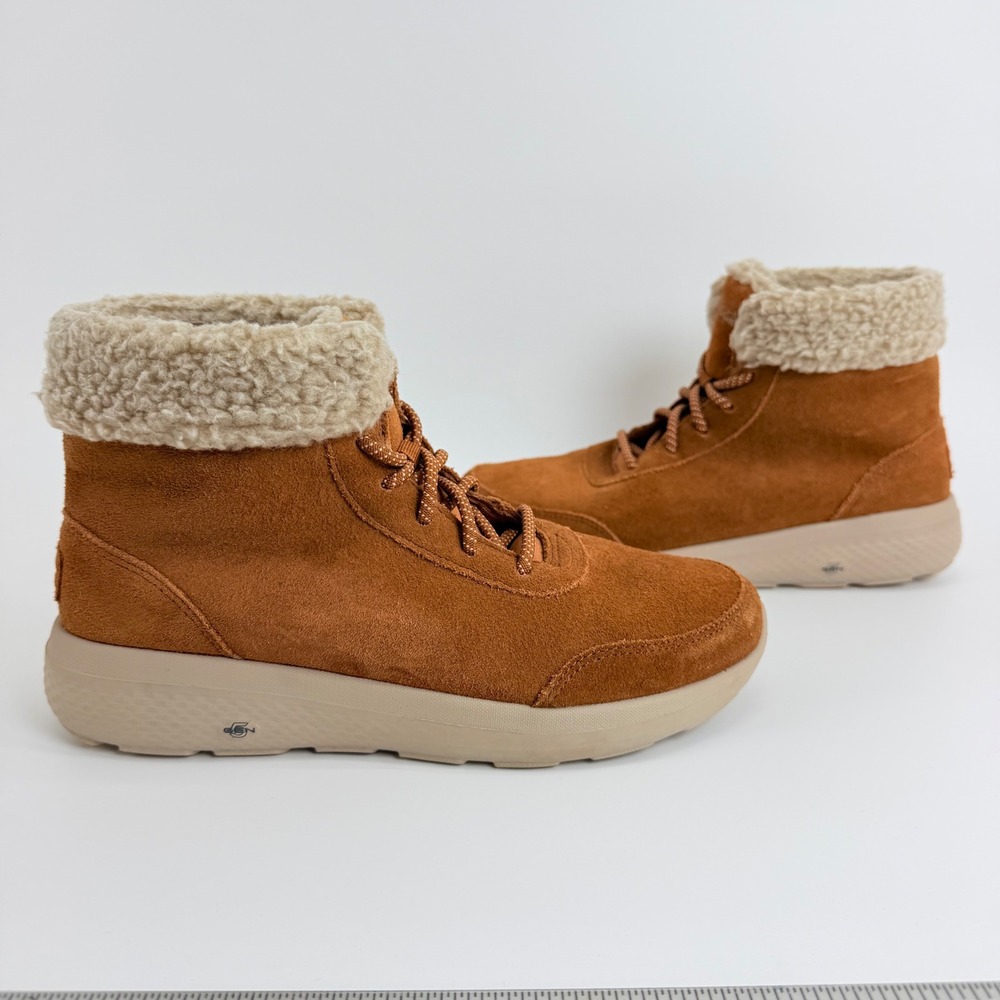 Skechers On-The-GO Suede Ankle Boots Joy Bundle Up Chestnut Women 8.5 15577